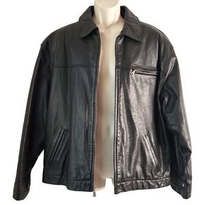 AMERICAN CLASSICS Vintage Black 100% Leather Bomber Jacket Mens Winter Coat